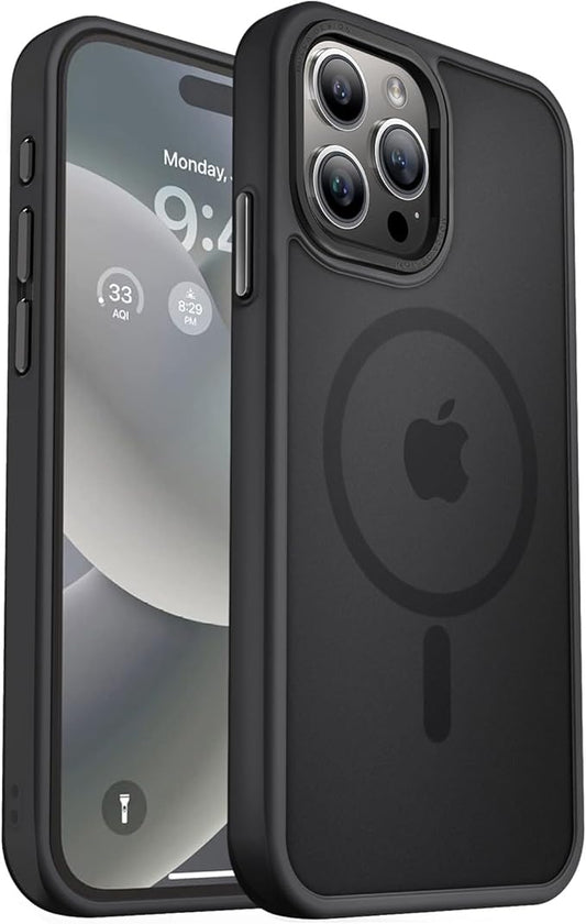 MOCCA Strong Magnetic for iPhone 15 Pro Max Case, [Compatible with Magsafe][13FT Military Drop Protection] Slim Translucent Matte Shockproof Case for iPhone 15 ProMax Case 6.7'', Black