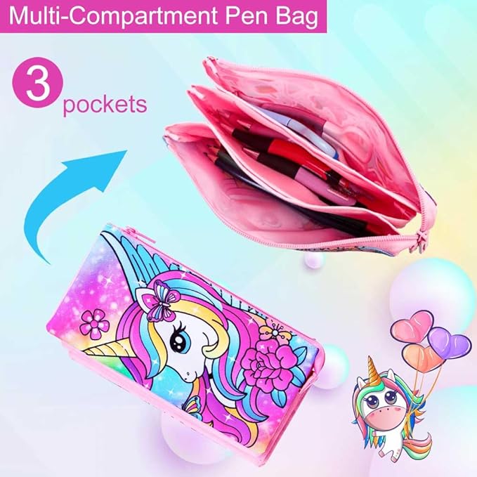 3PCS Unicorn Backpack for Girls, 16" Sequins Bookbag with Lunch Box，Kids School Bags for Elementary Preschool Kindergarten (Pink)