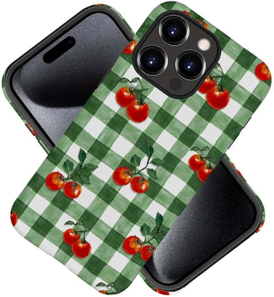 DAIZAG Case Compatible with for iPhone 12 Pro,Green Red Checkerboard Tomatoes Watercolor Phone Case for iPhone 12 Pro for Girl Women Boy Men