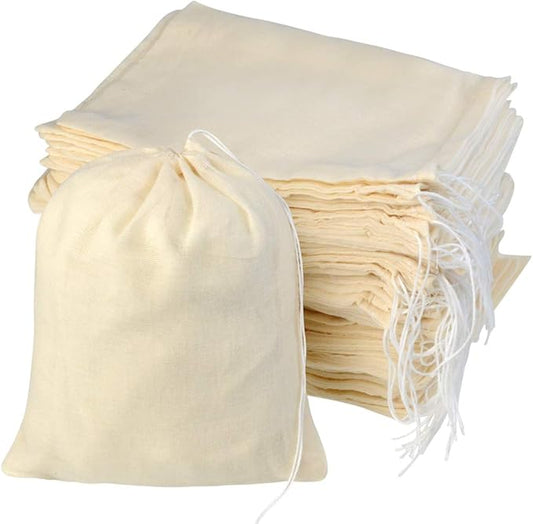 Tayfremn 100pcs Cotton Drawstring Bags, Reusable Muslin Bag Natural Cotton Bags with Drawstring Produce Bags Bulk Gift Bag Jewelry Pouch for Party Home Storage Wedding(6 by 7.9 inches)