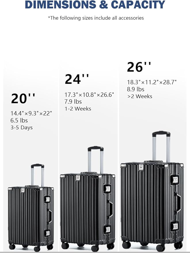 HotWay 24 Inch Aluminum Frame Luggage with Spinner Wheels, PC Hard Shell Suitcase with Cup Holder, Zipperless Luggage for Business Travel, Black