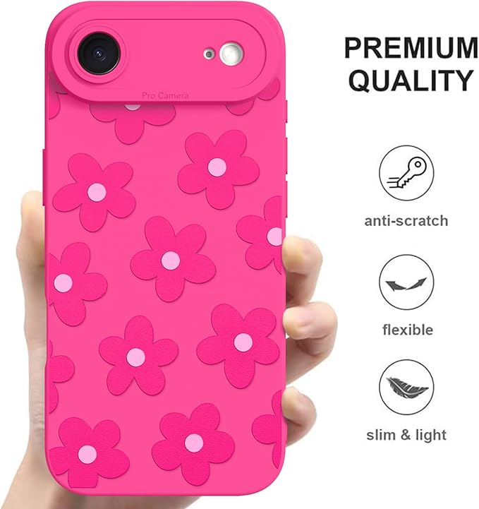 ZIYE Designed for iPhone Air Case Hot Pink Flower Pattern Phone Case with Camera Protection,Soft TPU Silicone Rubber Protective Cover Floral Design Cases Compatible with iPhone Air 6.5 Inch