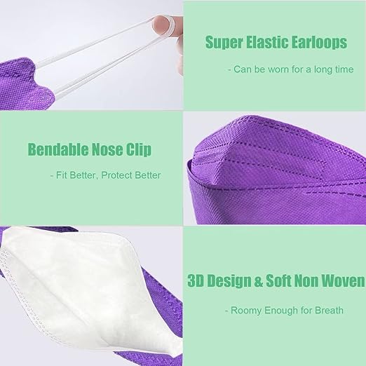 akgk KN95 Face Masks 50 Pack,5-Ply Disposable Purple Face Mask Against PM 2.5 Smoke and Dust
