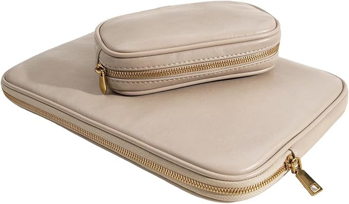 PU Leather Padded Laptop Sleeve Bag 14Inch Compatible with New MacBook Pro 14，Surface Laptop 13.5, Surface Pro 9 with Charger Pouch Color Sand