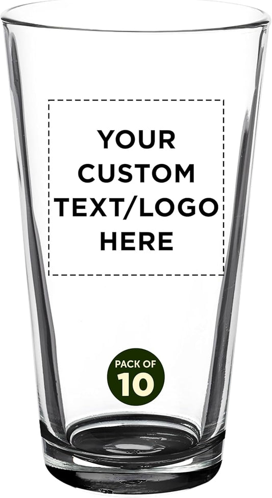 Custom Casale Pint Glass 16 oz. Set of 10, Personalized Bulk Pack - Beer Glasses, Heavy Duty Drinkware - Green
