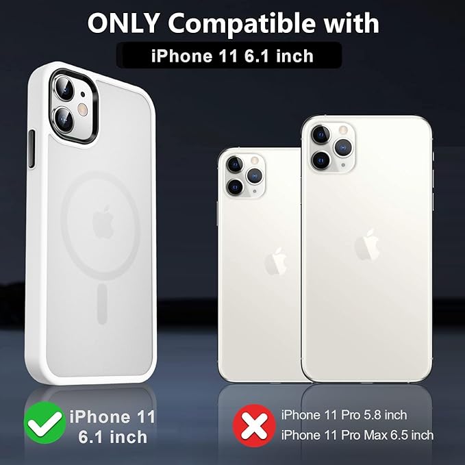 MOCCA Strong Magnetic for iPhone 11 Case,[Compatible with Magsafe][Glass Screen Protector+Camera Lens Protector] Slim Thin Shockproof Cover Case for iPhone 11 6.1 inch, Frosted White