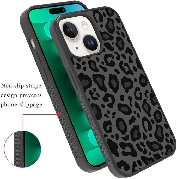 KANGHAR Case Compatible with iPhone 15 Plus,Black Leopard Design Compatible with MagSafe,Tire Texture Non-Slip +Shockproof Rugged TPU Protective Magnetic Case Designed for iPhone 15 Plus 6.7 Inch