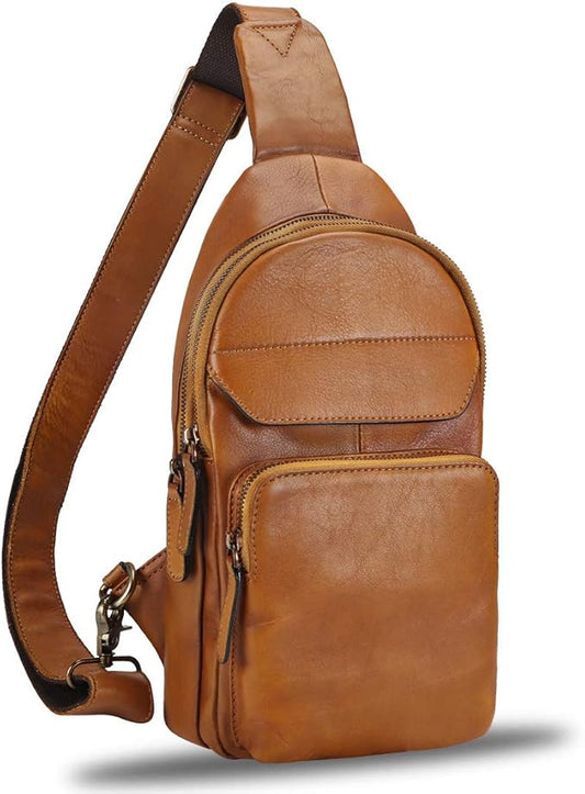 Genuine Leather Sling Bag for Man and Women Crossbody Purse Handmade Retro Shoulder Backpack Vintage Chest Bags