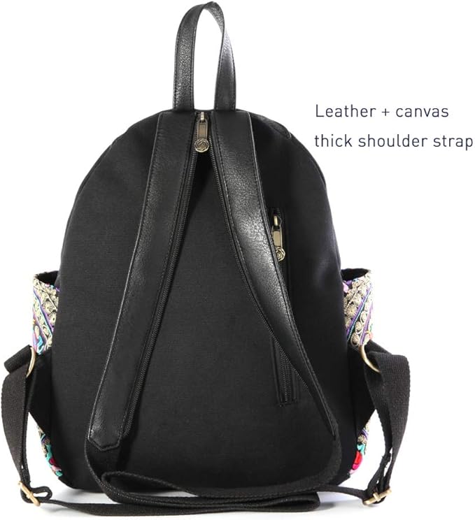 SILKAREA Vintage Embroidered Floral Ethnic Backpack Purse for Women Bohemian Handbag Shoulder Bag Travel Purse (Black S1)