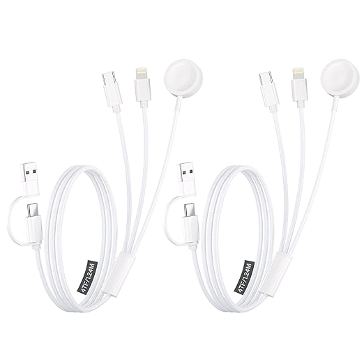Travel Essentials,3 in 2 USB C Cable for Apple Watch Charger/iPhone 17 Charger/Lightning,Multi Charging Cable Cord,Vacation Camping Essentials,Portable Designed for iWatch &iPhone 16-12-4FT