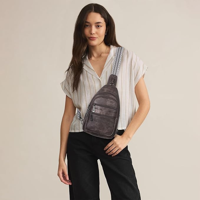 Sling Bag for Women Crossbody Fanny Pack Sling Purse Backpack Vegan Leather Travel Cross Over Shoulder Bag Coffee