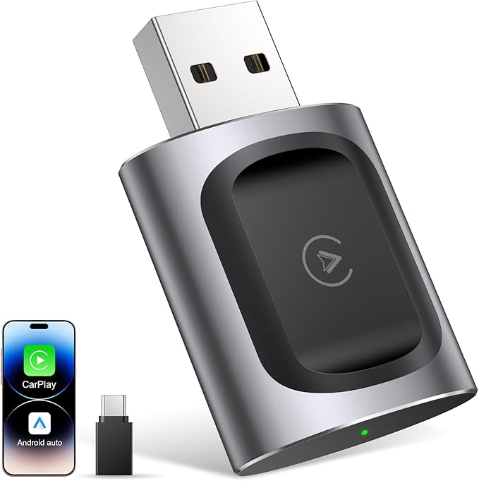 AuroraLink Wireless Carplay & Android Auto Adapter 2-in-1 Stable & No Delay Carplay Wireless Adapter Convert Wired to Wireless Car Play Dongle for iOS 10+/Android 11+ (Grey)