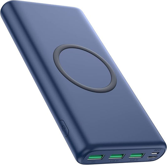 Wireless Portable Charger Power Bank,33800mAh 15W Fast Wireless Charging 25W PD QC 4.0 USB-C Power Bank,5 Output & Dual Input External Battery Pack Compatible with iPhone 16/15/14/13-Blue
