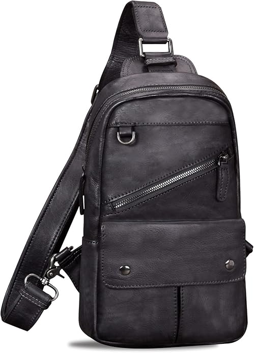 Genuine Leather Sling Bag for Men and Women Vintage Handmade Sling Backpack Shoulder Purse Crossbody Chest Bag