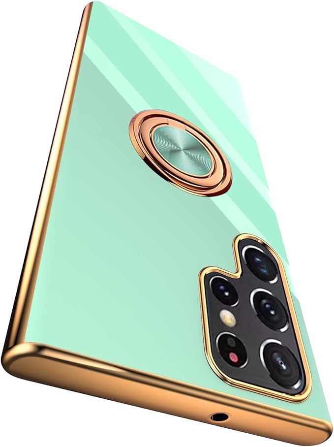 Tnarru Compatible for Samsung Galaxy S22 Ultra Case with Ring Holder Kickstand [with Magnetic] Soft TPU Shockproof Electroplated Protective Phone Case for Galaxy S22 Ultra 5G Light Green