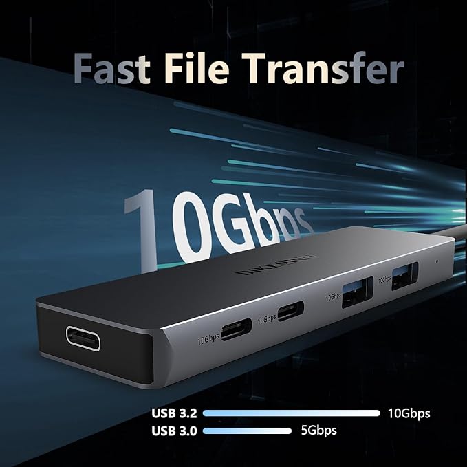 USB C Hub 10Gbps Adapter with 2 USB-C 3.2 & 2 USB-A Ports, Power Delivery, High-Speed Multiport Splitter for MacBook Pro, iPhone 16/15 Pro, Galaxy S23