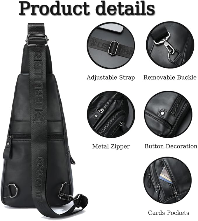 Sling Bag for Men Genuine Leather Chest Bag Crossbody Backpack Travel Hiking Outdoor Sports