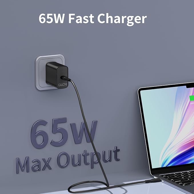 USB C Charger Block CALCINI 3 Pack GAN 65W PD Compact Fast Type C Wall Charger for Laptop Charger Power Adapter MacBook Pro/Air, GalaxyS21/S20, Dell XP S13, Note 20/10+, Phone15/Mini iPad,Pixel