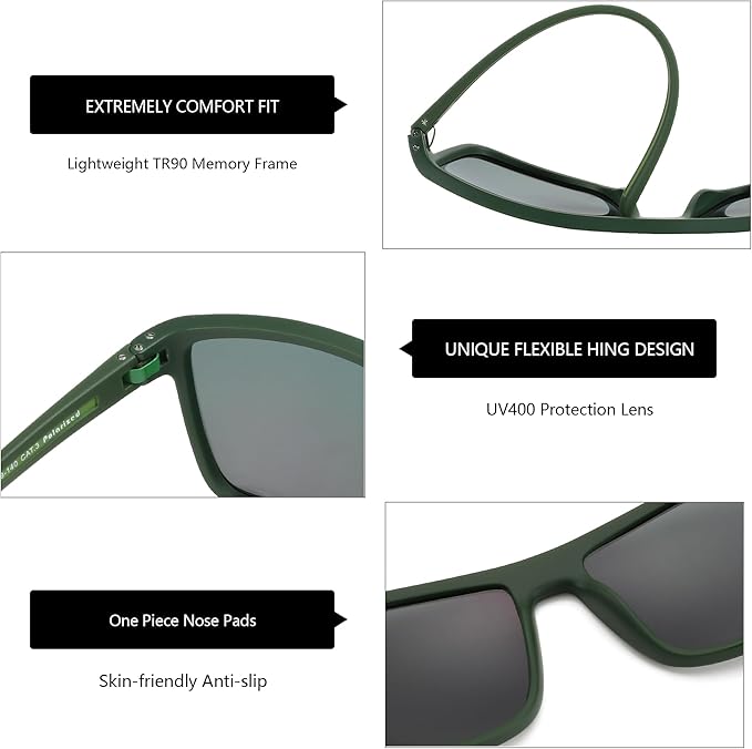 ZENOTTIC Polarized Sunglasses for Men Lightweight TR90 Frame UV400 Protection Square Sun Glasses