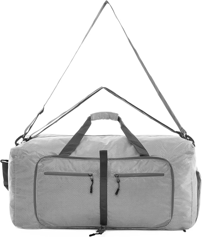 Dimayar Travel Duffle Bag for Men Women - Foldable Duffel Bag with Shoes Compartment - Overnight Bags Waterproof & Tear Resistant(40L,Space Gray)