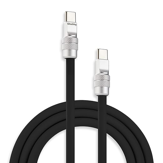 chubbycable Chubby 2.0 Fast Charging Cable Durable Soft Silicone USB C Cable 240W Extra Thick Charger Cord Compatible with iPhone 16/15 Series iPad, Black, Type-C to Type-C, 9.8 FT