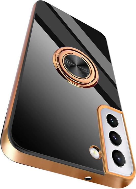 Tnarru Compatible for Samsung Galaxy S22 Case with Ring Holder Kickstand [with Magnetic] Soft TPU Shockproof Electroplated Protective Phone Case for Galaxy S22 5G Black