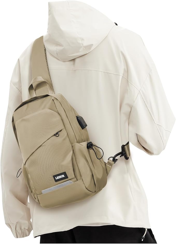 Khaki Sling Bag for Men women, Small Anti Theft One Strap Motorcycle Backpack, Mini Sling Tactical Chest Bag Daypack Crossbody Sling Backpacks for Casual Travel Hiking Gym Outdoor Sports