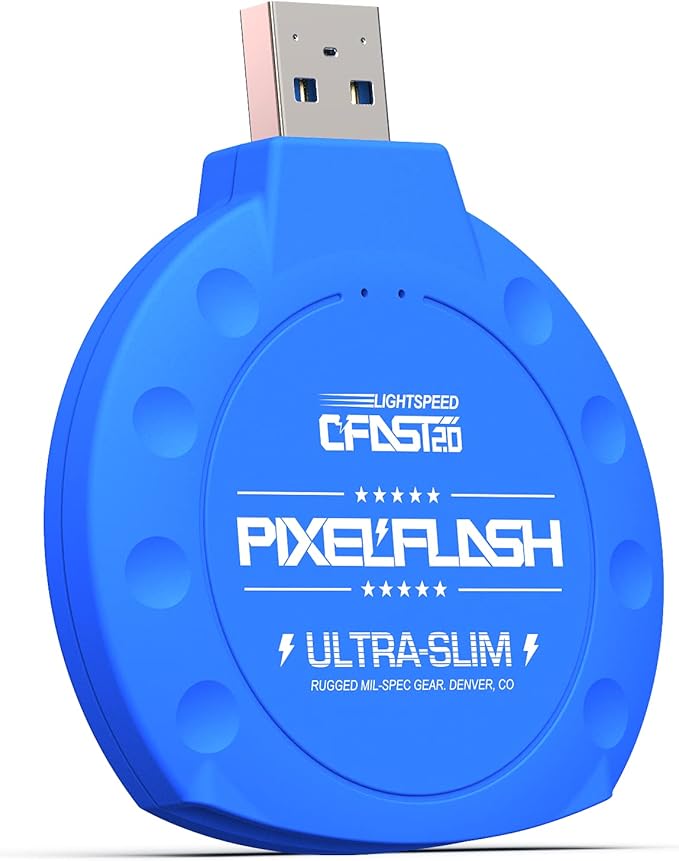 PixelFlash CFast 2.0 Card Reader (Blue) - Memory Card Adapter with USB 3.0, 500Mb/s File Transfer, Ultra-Slim & Anti-Slip Rubber Shell, Compatible with Most Brands & OS