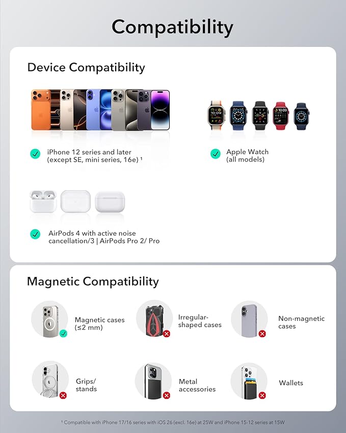 ESR for 3-in-1 Charging Station, Qi2.2 Certified 25W MagSafe Charger Stand with CryoBoost, Phone-Cooling Fast Charging Station, for iPhone 17/16/15/14/13/12, AirPods, Apple Watch, Black