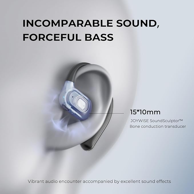 JOYWISE True Wireless Bone Conduction Headphones, Bluetooth 5.4 AI Music Generator Open Ear Earbuds with 30 Hrs Playtime, Ultra Lightweight, IP68 Waterproof, Design for Cycling, Running, Black