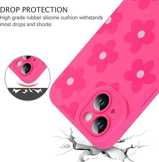ZIYE for iPhone 13 Case Hot Pink Flower Pattern Phone Case with Camera Protection,Soft TPU Silicone Rubber Protective Cover Floral Design Cases Compatible with iPhone 13 6.1 Inch