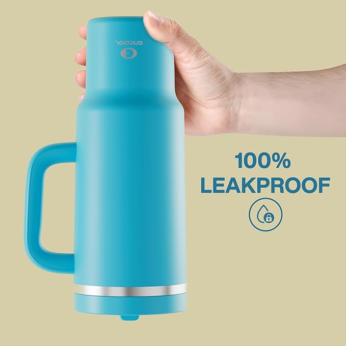 40 oz Tumbler with Handle and Straw: Stainless Steel Insulated Tumbler Keeps Cold for 24 Hours, Leakproof Travel Cup Fits in Cup Holder and BPA-Free, Azure Blue