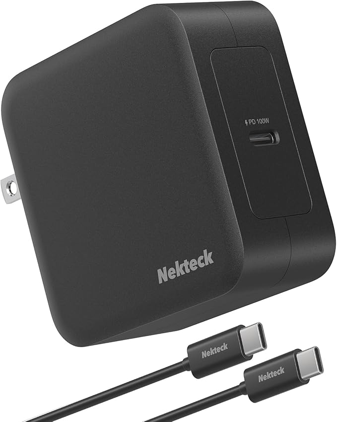 Nekteck 100W USB C Charger, Compact and Foldable Fast Charging GaN IV Charger with 6.6 Ft Cable, Compatible with MacBook Air/Pro, iPad Pro and All USBC Devices (Black)