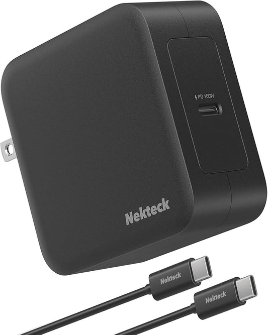 Nekteck 100W USB C Charger, Compact and Foldable Fast Charging GaN IV Charger with 6.6 Ft Cable, Compatible with MacBook Air/Pro, iPad Pro and All USBC Devices (Black)