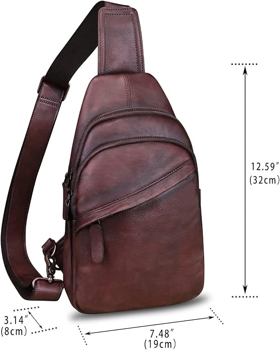 Genuine Leather Silng Bag for Men and Women Vintage Leather Sling Backpack Fashion Shoulder Crossbody Bag Chest Purse