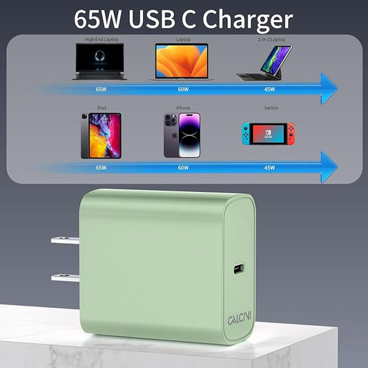 USB C Charger Block CALCINI 1 Pack GAN 65W USB C Charger Fast Type C for Laptop Power Adapter MacBook Pro/Air, GalaxyS21/S20, Dell XP S13, Note 20/10+, Phone15/Mini iPad,Pixel