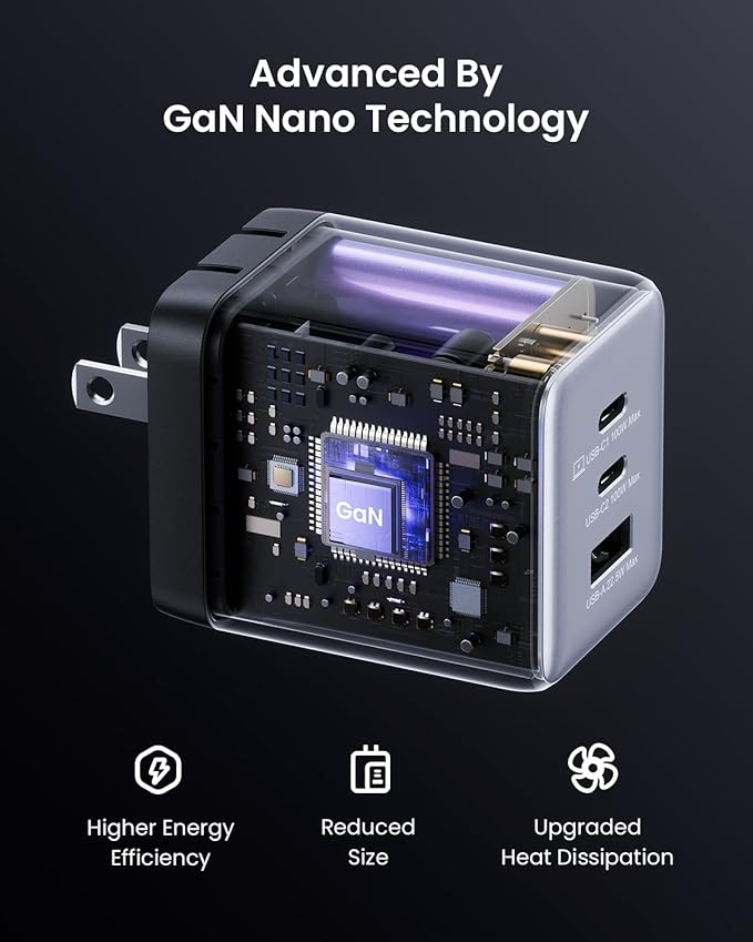 100W USB C Charger Block, Fast Wall GaN Charger, 3-Port Compact Foldable USB Power Adapter for MacBook Pro/Air, Dell XPS,iPad Pro,iPhone Series,Galaxy S25/S24,and More