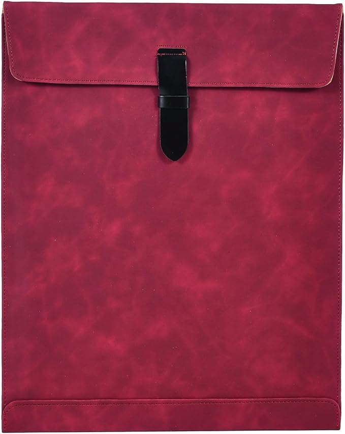 Red PU Leather File Folder, Snap Closure Document Organizer, A4 Envelopes, Laptop Sleeve Notebook Case