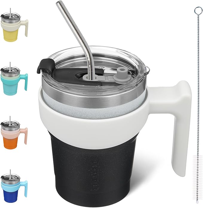 BJPKPK 10 oz Tumbler With Handle And Straw Stainless Steel Insulated Tumbler With Lid Reusable Metal Coffee Cups,Day Night