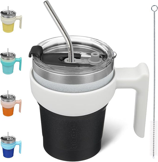 BJPKPK 10 oz Tumbler With Handle And Straw Stainless Steel Insulated Tumbler With Lid Reusable Metal Coffee Cups,Day Night