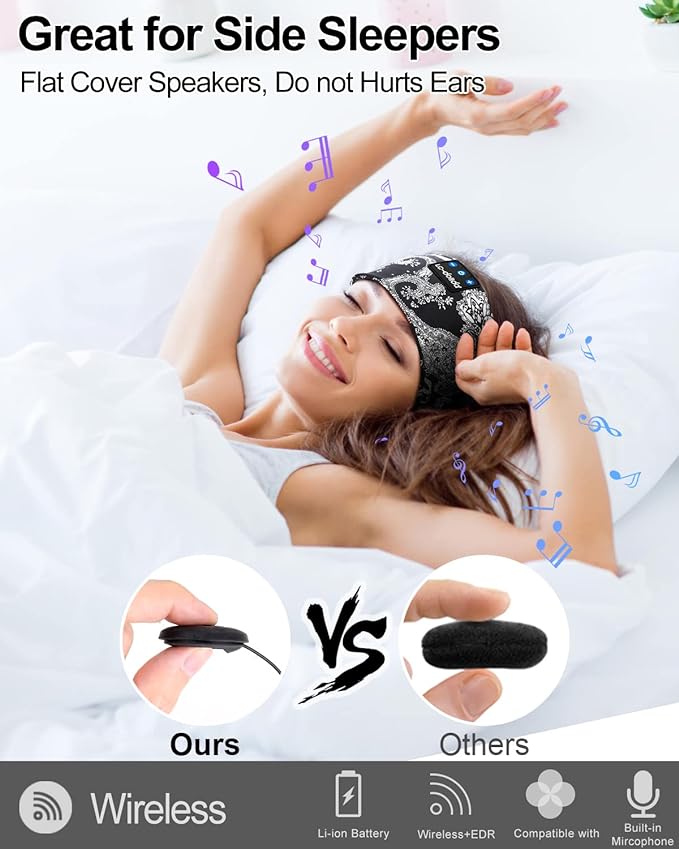 LC-dolida Sleep Headphones Bluetooth Headband Music Headband Wireless Band Headband Headphones with Thin HD Stereo Speakers Perfect for Side Sleepers, Sport, Yoga, Travel