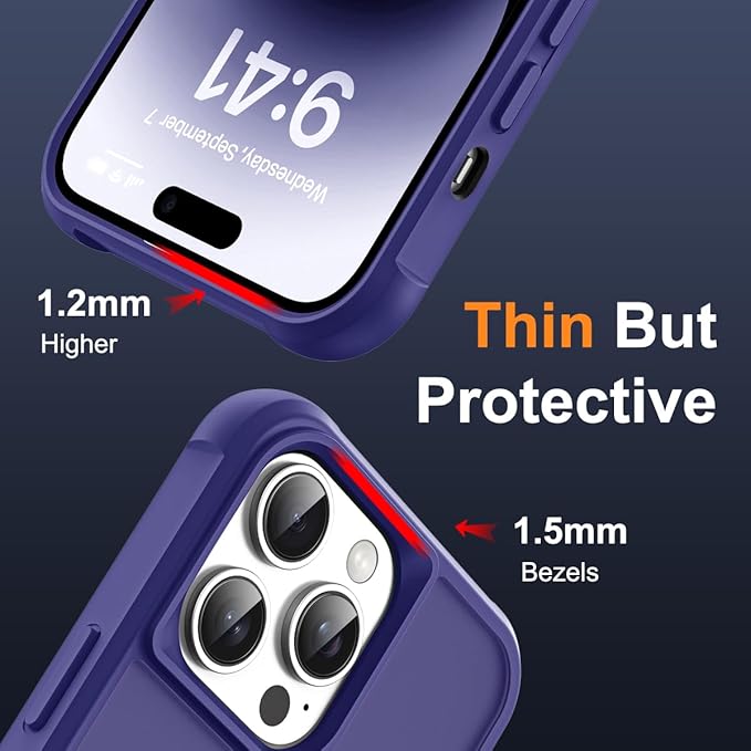 Compatible with iPhone 14 Pro Max Case with Invisible Magnetic O-Ring Stand Military-Grade Translucent Case for iPhone 14 ProMax 6.7" [Compatible with Mag-Safe][Great Grip Feeling], Navy