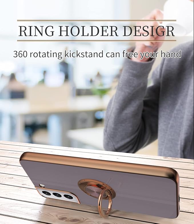 Tnarru Compatible for Samsung Galaxy S22 Case with Ring Holder Kickstand [with Magnetic] Soft TPU Shockproof Electroplated Protective Phone Case for Galaxy S22 5G Purple