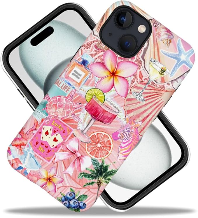 DAIZAG Case Compatible with iPhone 13,Fit Shockproof Cover for Women Girls,European Collage Lily Flower Seashell Pink