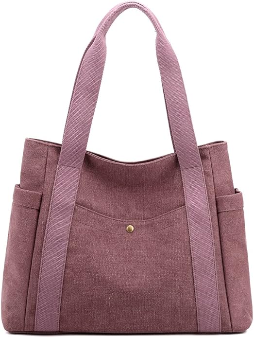 Women's Canvas Tote Handbags Multi-pocket Retro Casual Shoulder Bag Top Handle Satchel Tote Purse