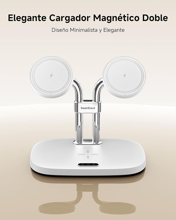 Wireless Charger for iPhone Air/17, SwanScout 706M, Dual Magnetic Charger for iPhone 16/15/14/13/12 Series, Charging Station for AirPods Pro 3/2, AirPods 4/3rd (White)