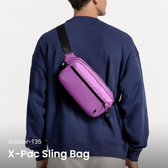 tomtoc 3.5L X-Pac Sling Bag with RFID Blocking, Crossbody Bag Minimalist Chest Shoulder Pack for Men/Women, Water-resistant Lightweight Casual Funny Pack for Travel/Daily Commute