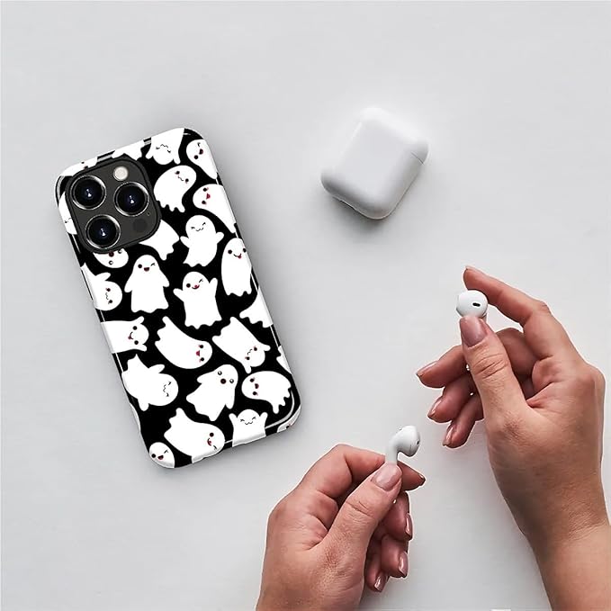 Case for iPhone 15 Pro Max Case,Halloween Ghosts Bats Design - Hybrid Dual Protection Silicone + Hard PC Shockproof Full Body Cover Slim Anti-Scratch Protective Case for Men Women