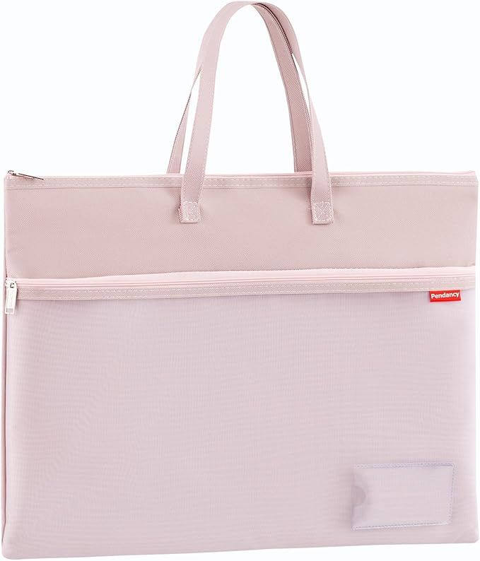 Pendancy Mesh Zipper Pouch A3 Size, Large Double Pocket Waterproof File Bag with Handle, 13x17 in Foldable Document Storage for Puzzle Project/Cross Stitch/Travel/Office（Advanced Pink）