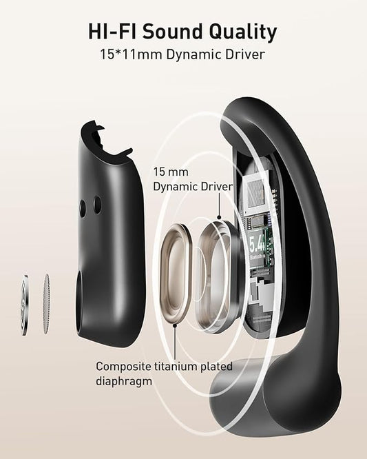 iWALK Open-Ear Headphones, True Wireless Headphones Bluetooth 5.4 Light Earbuds, Ultra Comfort Earhooks, 35H Playtimes, Clear Calls, Air Conduction Stereo Sound with 15mm Drivers for Workouts (Black)
